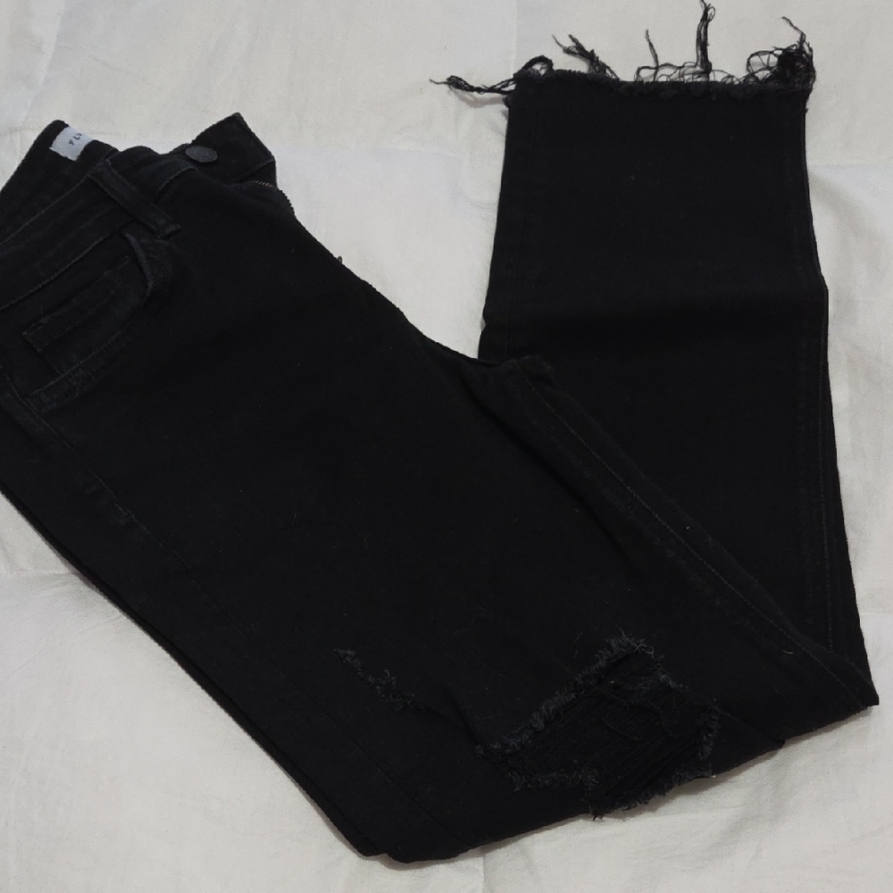 Flying Monkey Black Distressed Skinny Jeans with Frayed Hem